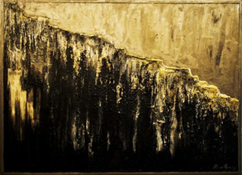 Bergwand - 144 x 102 - olieverf en zilverzand