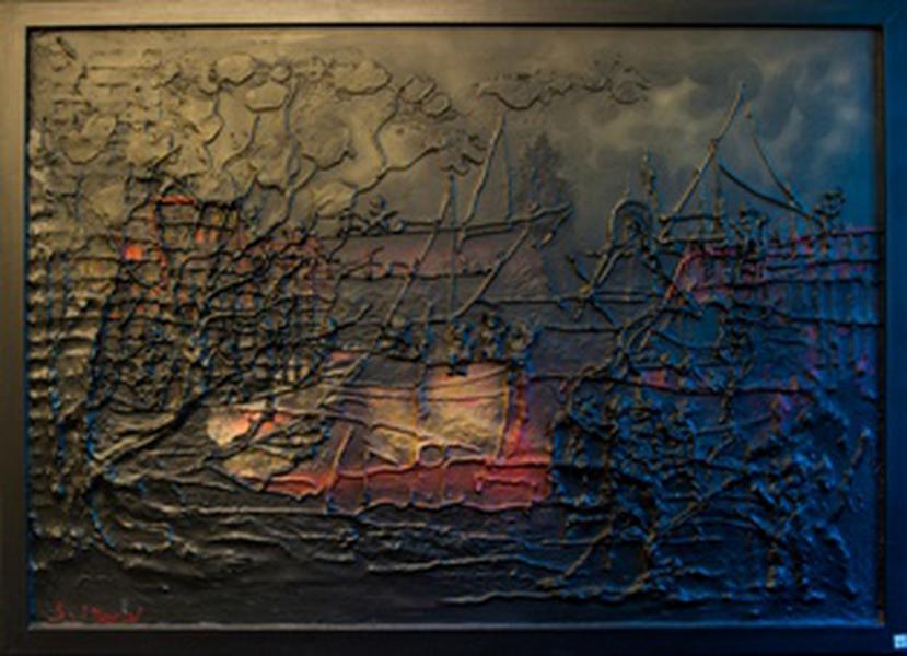 Werf in de middeleeuwen - 145 x 110 - olieverf