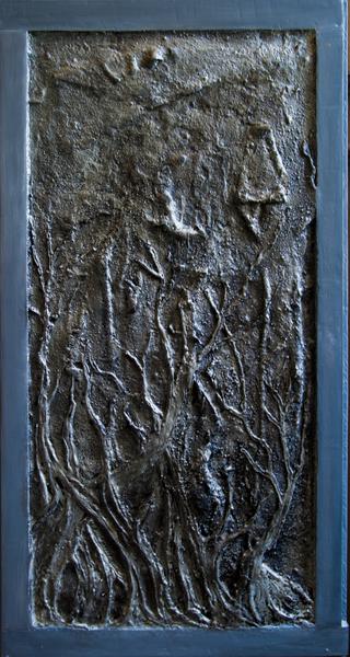 Versteende bomen - 66 x 125 - olieverf en zilverzand