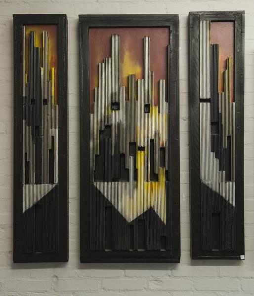 Stadsgezicht- 100 x 122 -hout en acrylverf