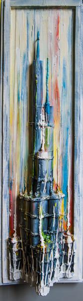 Dubai 2 - 40 x 144 - kokers met olieverf en acrylverf