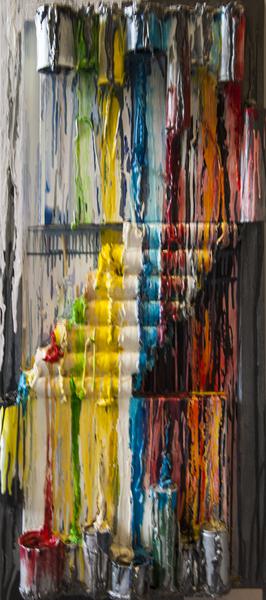 Overloop - 68 x 126 - kokers met olieverf en acrylverf