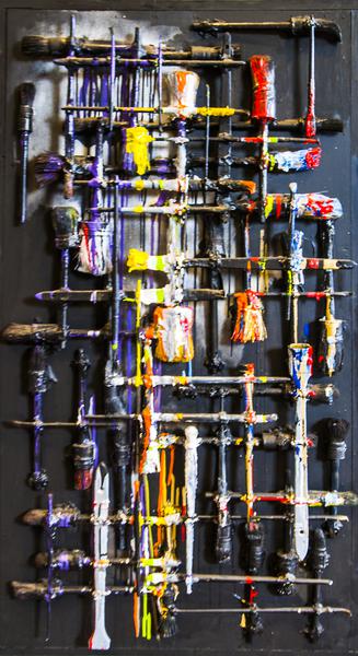 Gebruikte kwasten - 62 x 132 - kwasten met olieverf en acrylverf